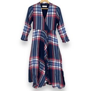 Anthropologie Blue and Red Plaid Midi Dress